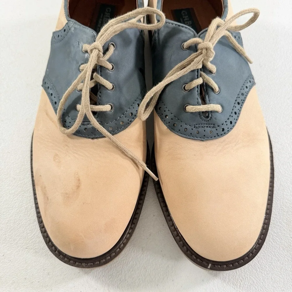 GH Bass Mens Saddle Oxford Suede Bone Multi Montgomery Blue Size 8 M W/‎ Box
